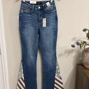NWT Judy Blue High Waist Americana American Flag Print Flare Jeans - Size 3/26